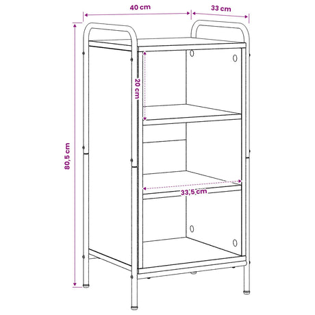 Wooden Bookcase 40cm Wide With 2 Shelves And Steel Frame - Vantage Home