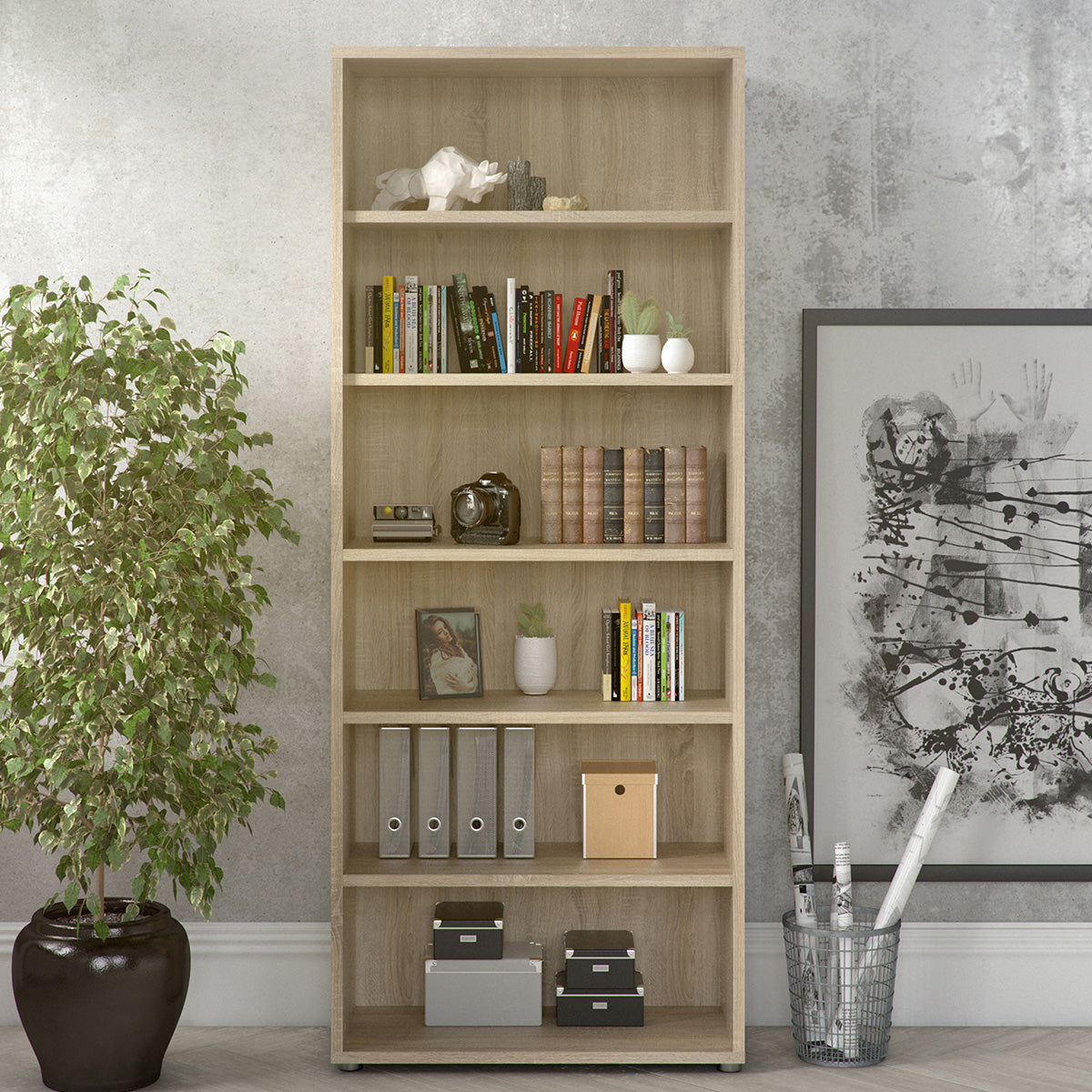 Wooden Bookcase With 5 Open Shelves - Prima