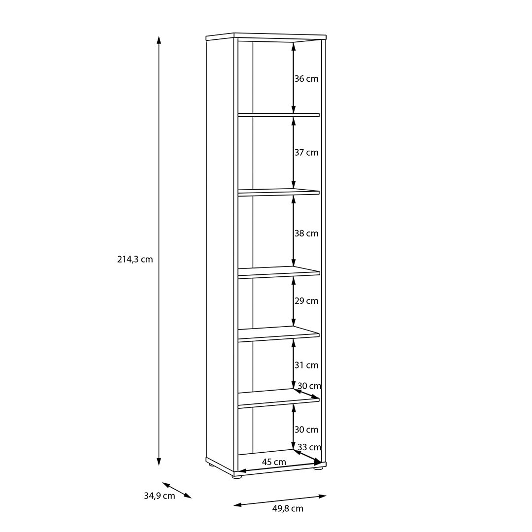 Wooden Bookcase With 5 Shelves Tall And Narrow - Alice Springs