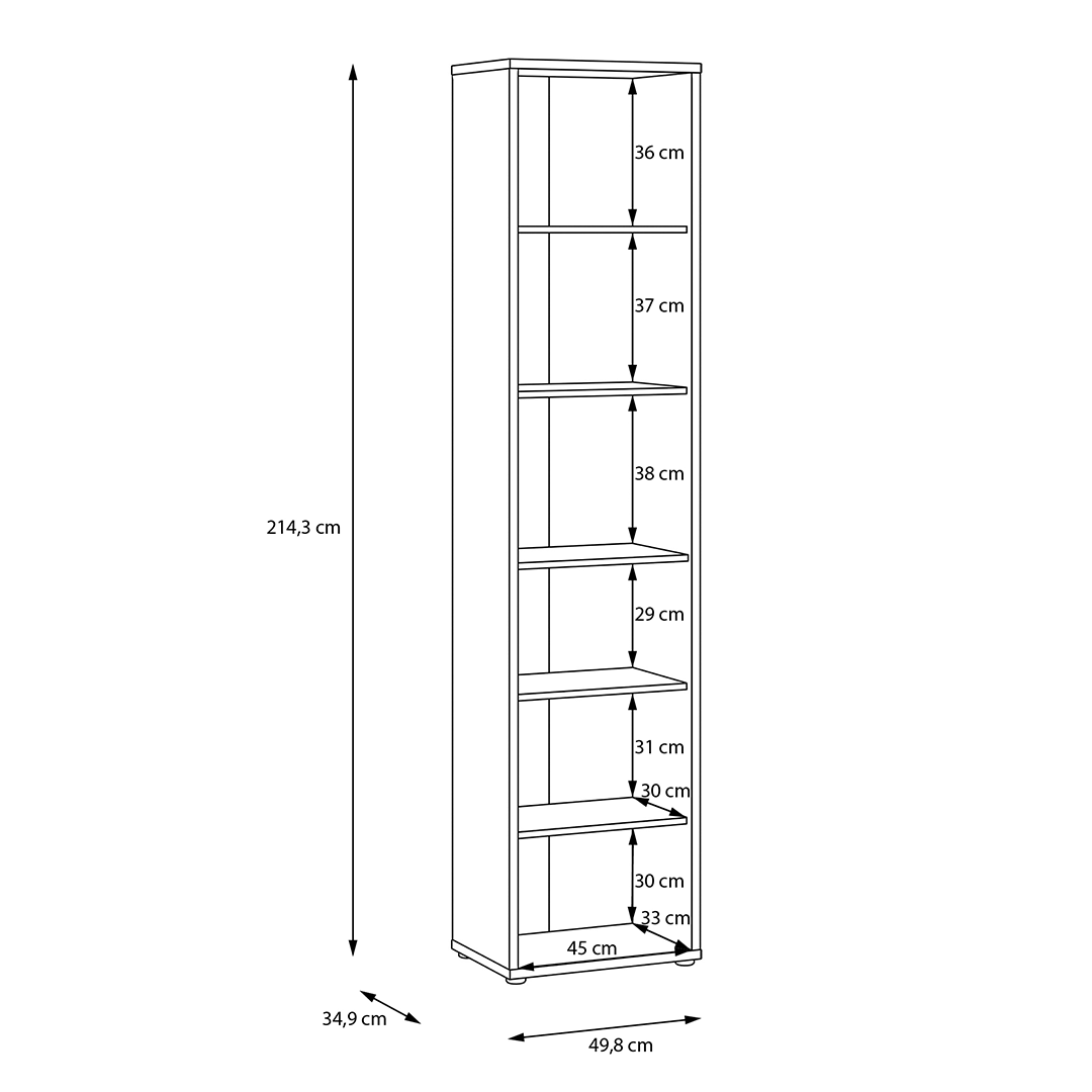 Wooden Bookcase With 5 Shelves Tall And Narrow - Alice Springs