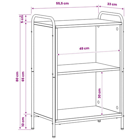Wooden Bookcase 55.5cm Wide With 1 Shelf And Steel Frame - Vantage Home