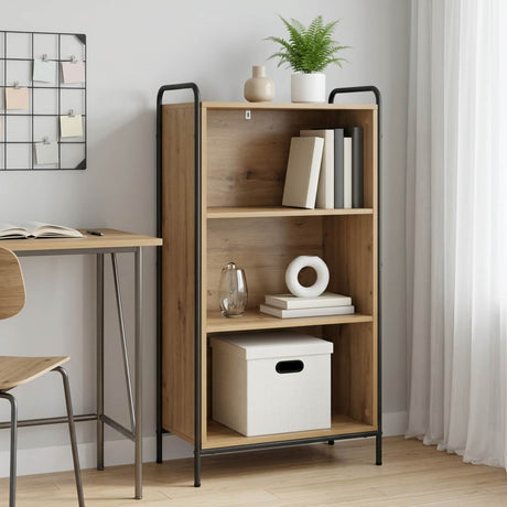 Wooden Bookcase 55.5cm Wide With 2 Shelves And Steel Frame - Vantage Home