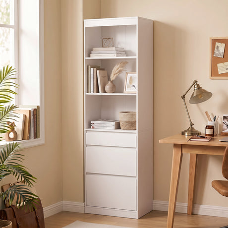 Wooden Bookcase 57cm Wide With 3 Drawers - Velmora