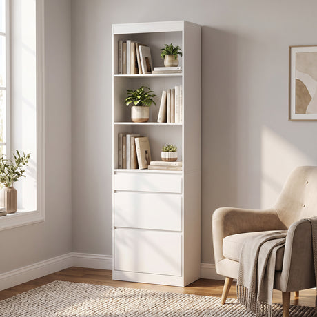 Wooden Bookcase 57cm Wide With 3 Drawers - Velmora