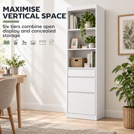 Wooden Bookcase 57cm Wide With 3 Drawers - Velmora
