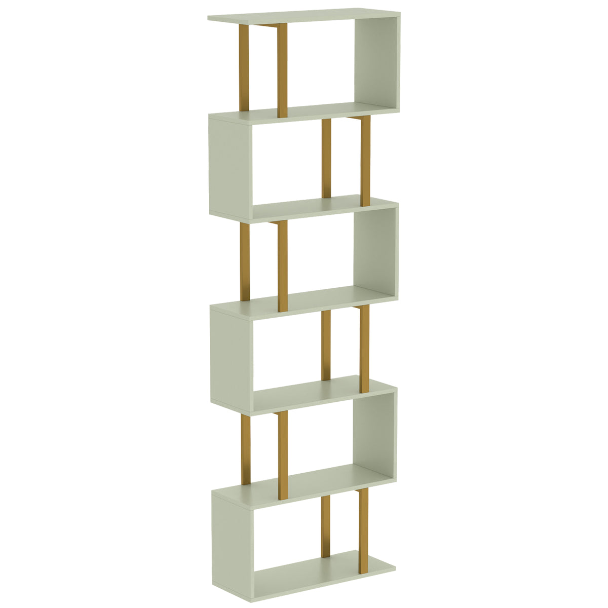Wooden Bookcase 60cm Wide S-Shaped With 6 Shelves - Velmora