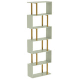 Wooden Bookcase 60cm Wide S-Shaped With 6 Shelves - Velmora