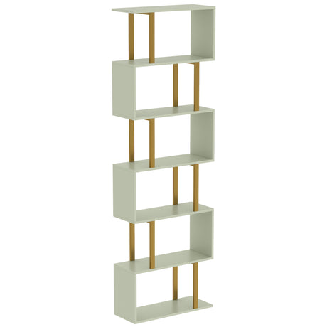 Wooden Bookcase 60cm Wide S-Shaped With 6 Shelves - Velmora