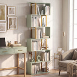 Wooden Bookcase 60cm Wide S-Shaped With 6 Shelves - Velmora