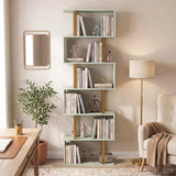 Wooden Bookcase 60cm Wide S-Shaped With 6 Shelves - Velmora