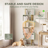 Wooden Bookcase 60cm Wide S-Shaped With 6 Shelves - Velmora