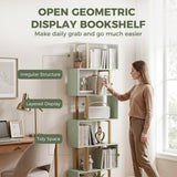 Wooden Bookcase 60cm Wide S-Shaped With 6 Shelves - Velmora