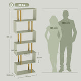 Wooden Bookcase 60cm Wide S-Shaped With 6 Shelves - Velmora