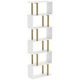 Wooden Bookcase 60cm Wide S-Shaped With 6 Shelves - Velmora