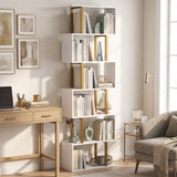 Wooden Bookcase 60cm Wide S-Shaped With 6 Shelves - Velmora