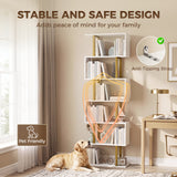 Wooden Bookcase 60cm Wide S-Shaped With 6 Shelves - Velmora