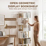 Wooden Bookcase 60cm Wide S-Shaped With 6 Shelves - Velmora