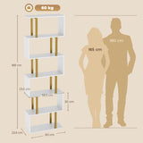 Wooden Bookcase 60cm Wide S-Shaped With 6 Shelves - Velmora