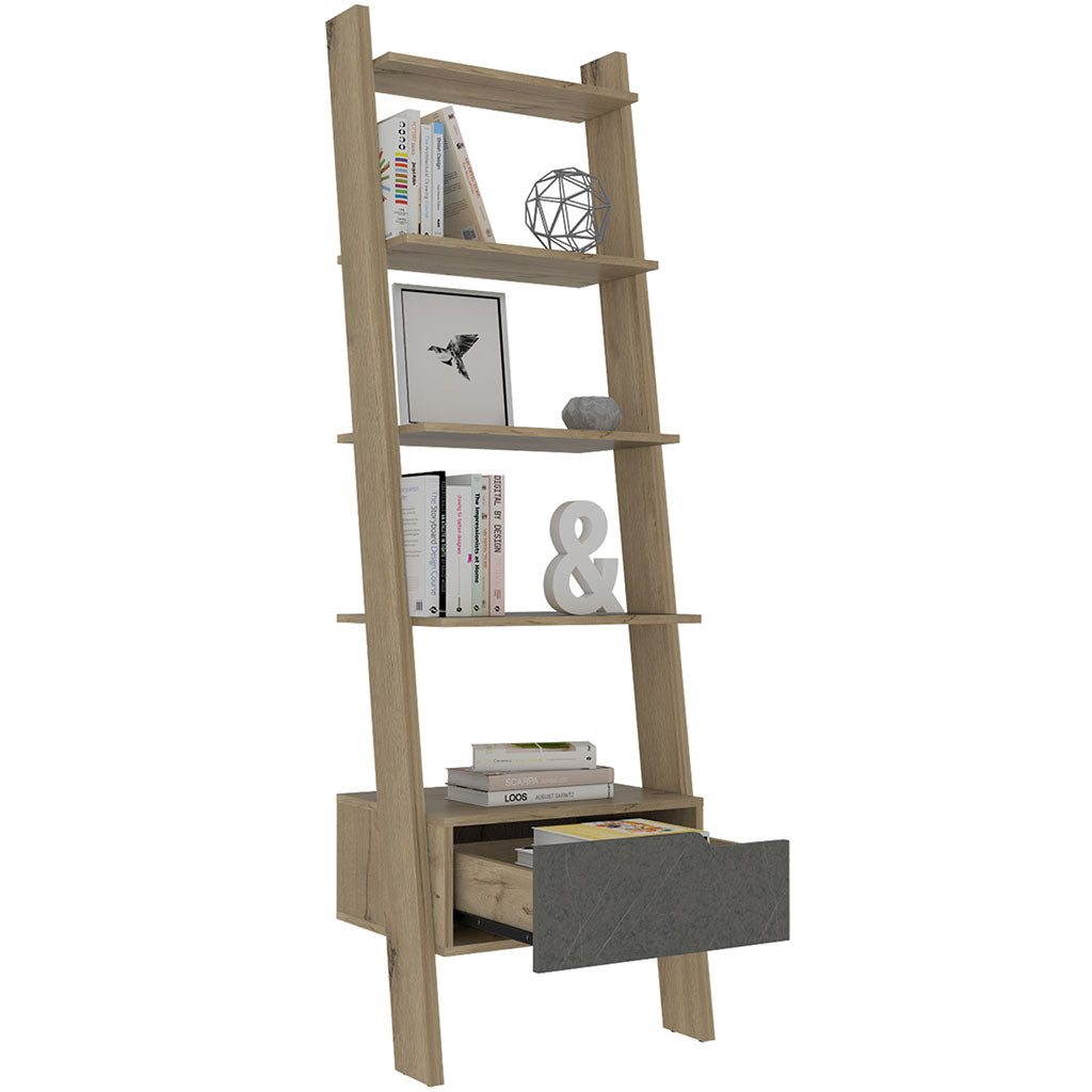 Wooden Bookcase Ladder Design With 1 Drawer - Manhattan