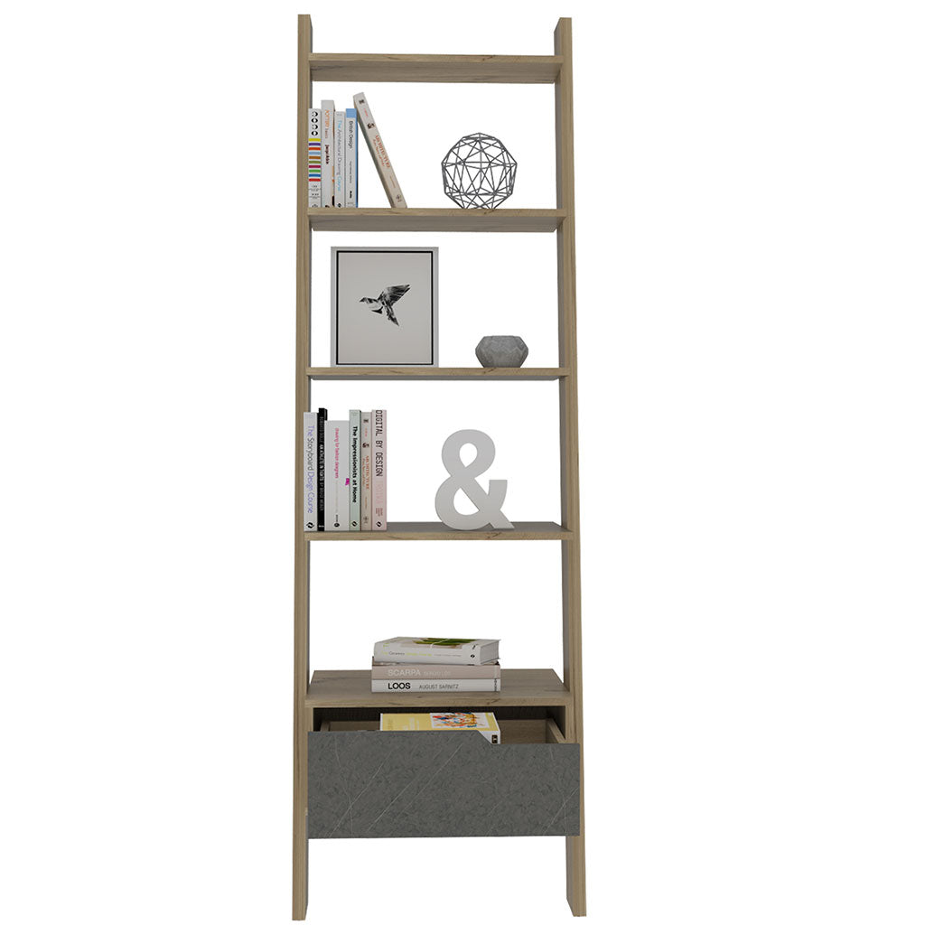 Wooden Bookcase Ladder Design With 1 Drawer - Manhattan