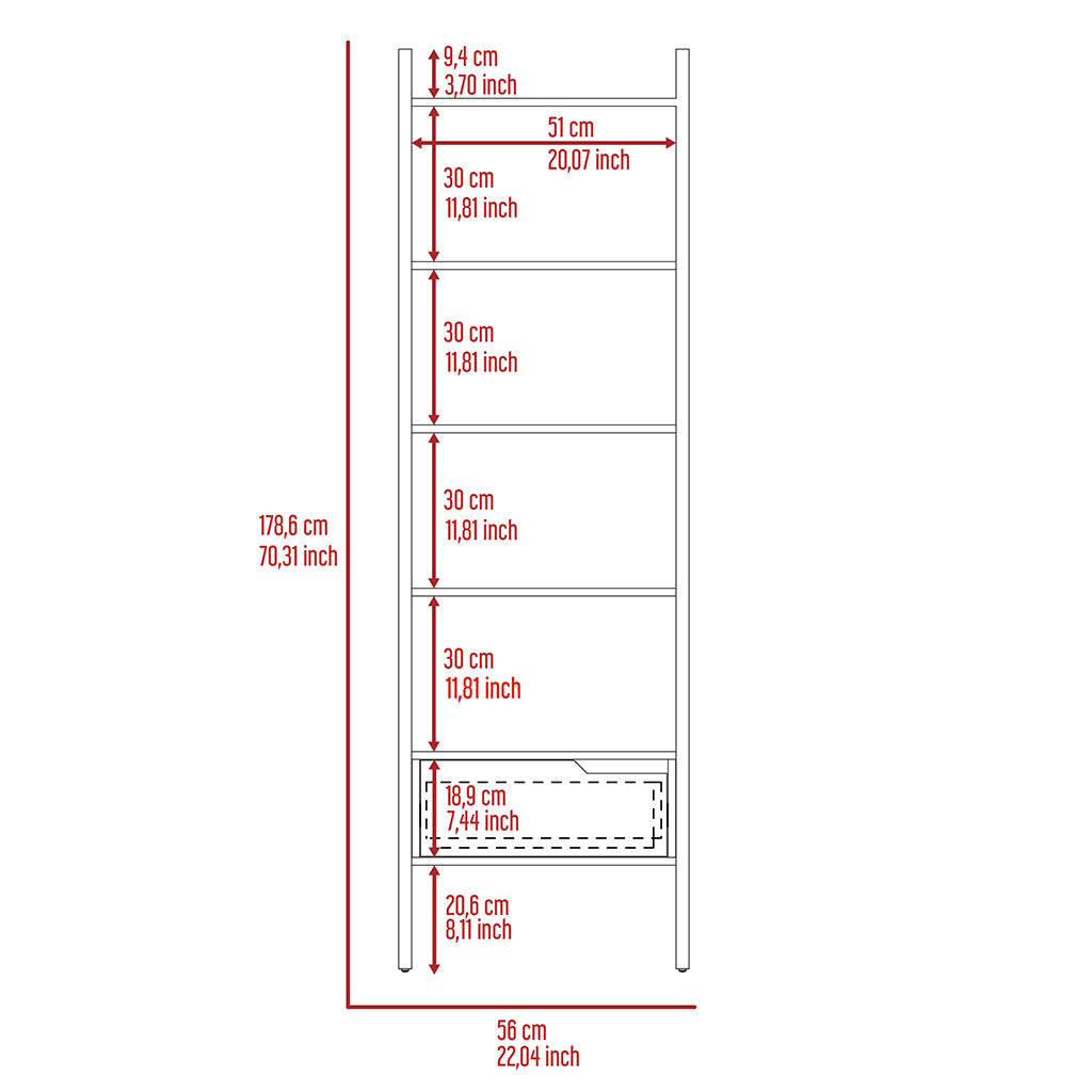 Wooden Bookcase Ladder Design With 1 Drawer - Manhattan