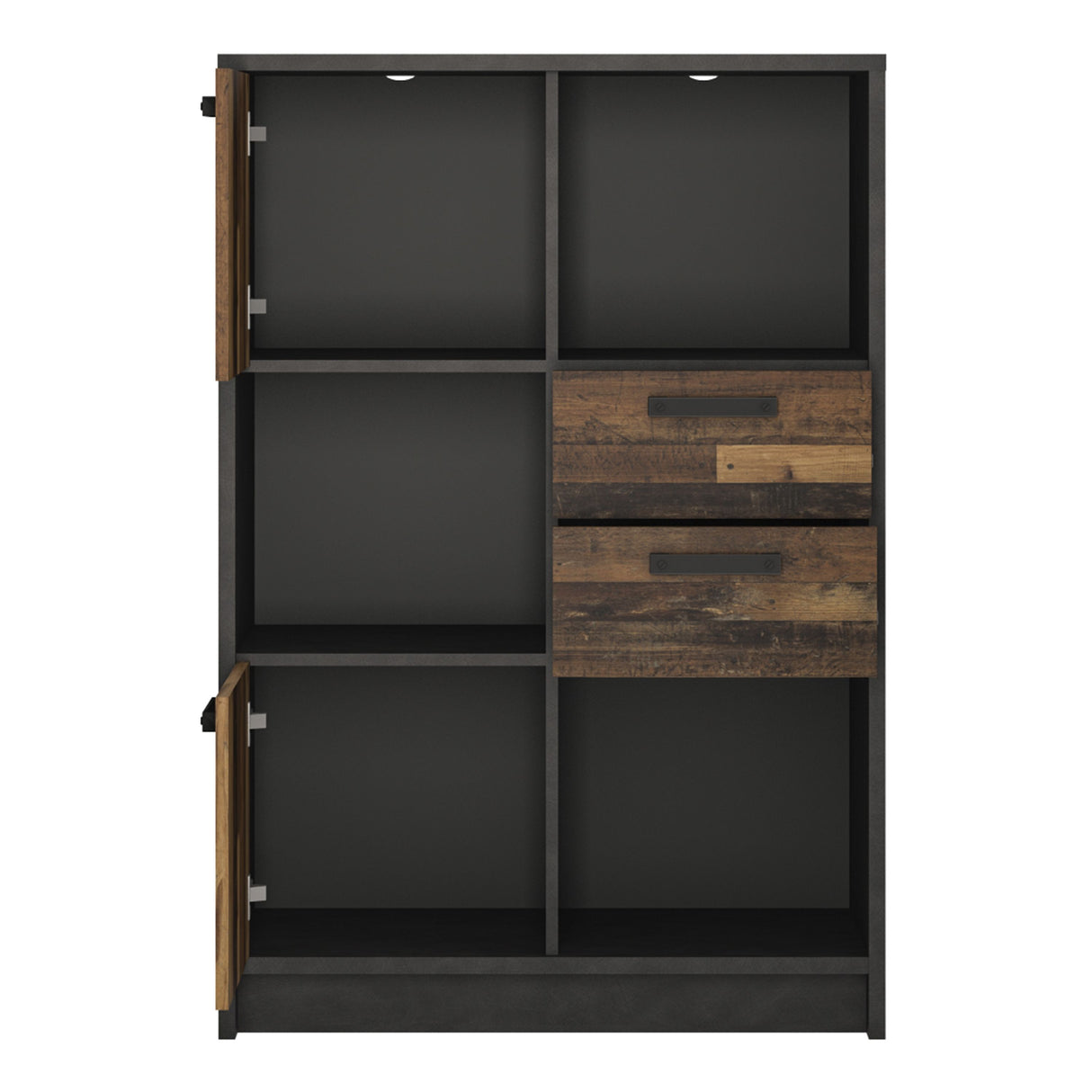 Wooden Bookcase Low With 2 Doors And 2 Drawers - Brooklyn
