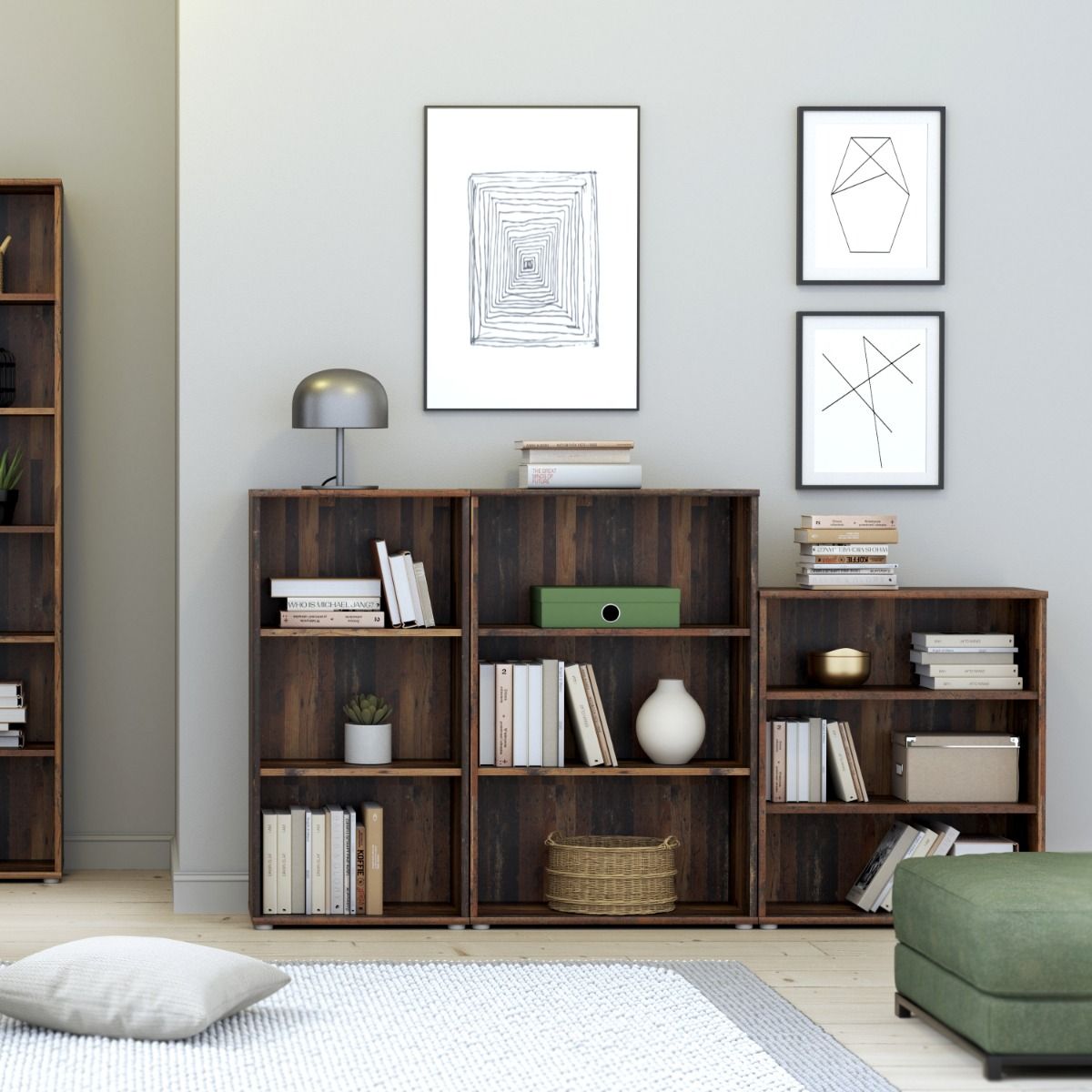 Wooden Bookcase Low And Narrow With 2 Shelves - Essential