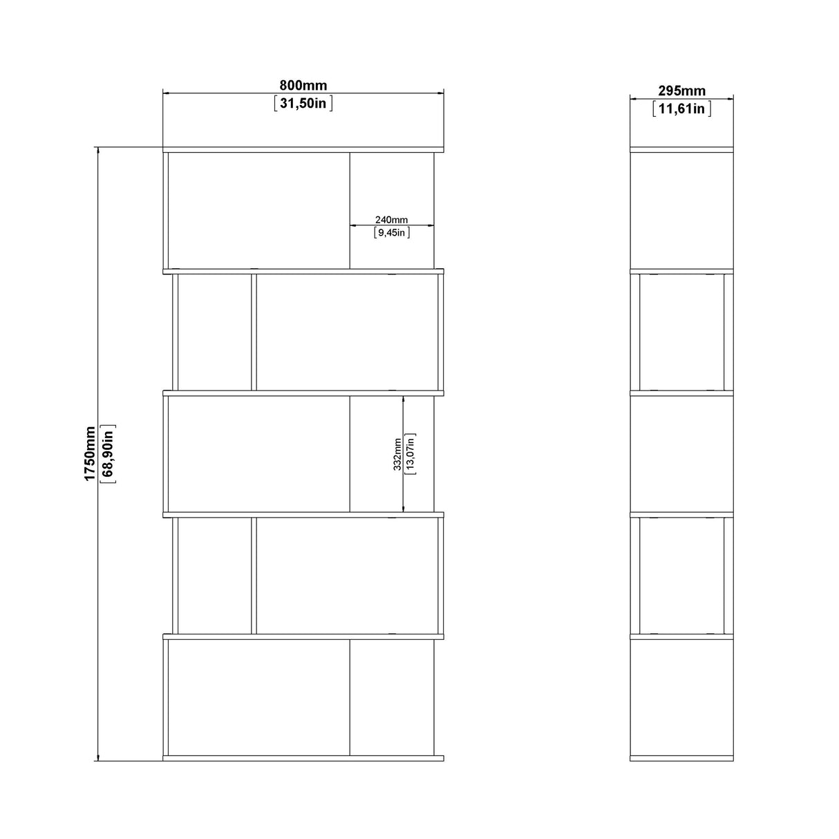 Wooden Bookcase Open With 4 Shelves - Maze