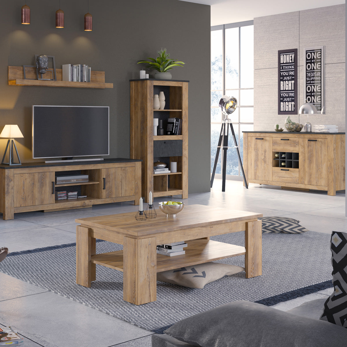 Wooden Bookcase With Open Shelving And 1 Drawer - Rapallo