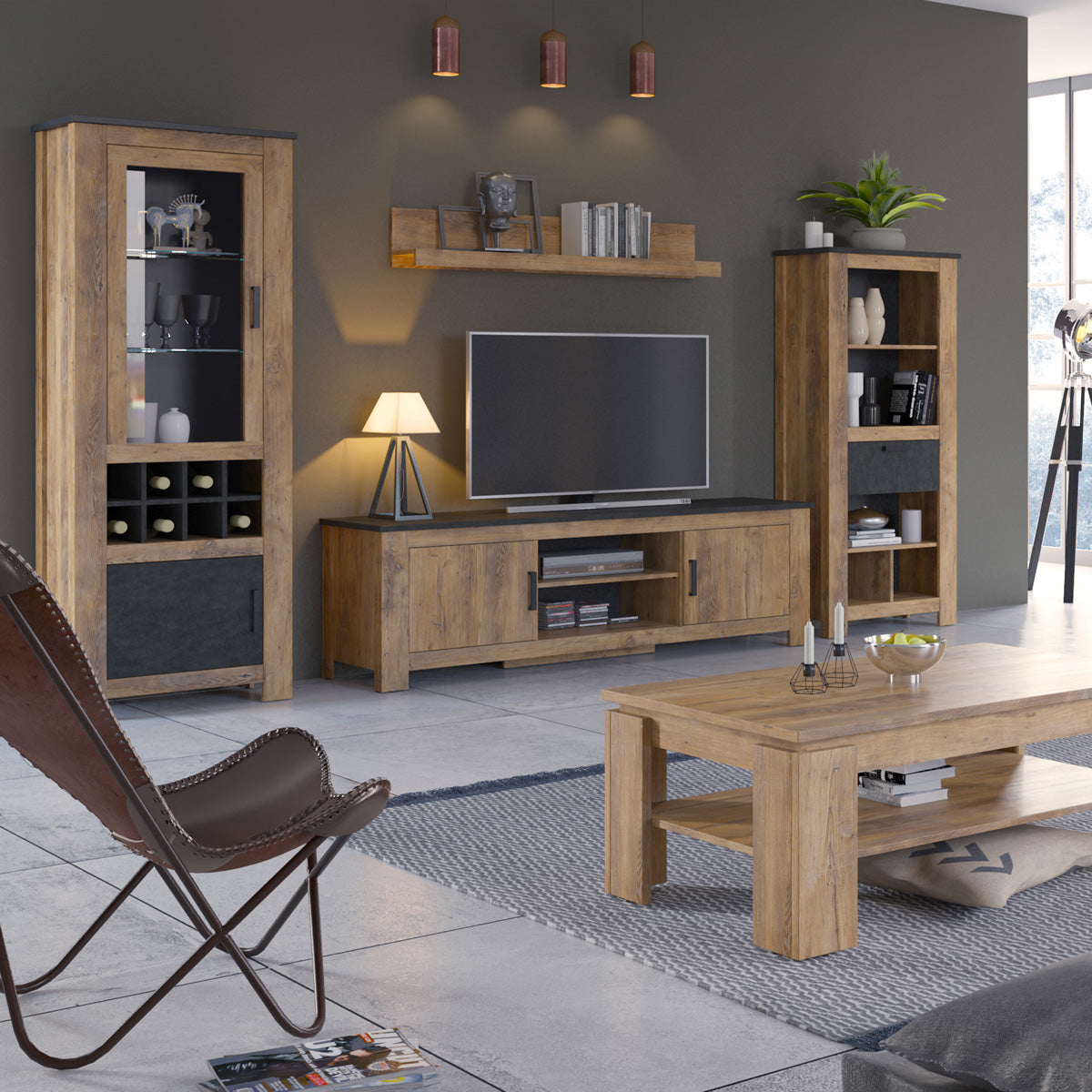 Wooden Bookcase With Open Shelving And 1 Drawer - Rapallo