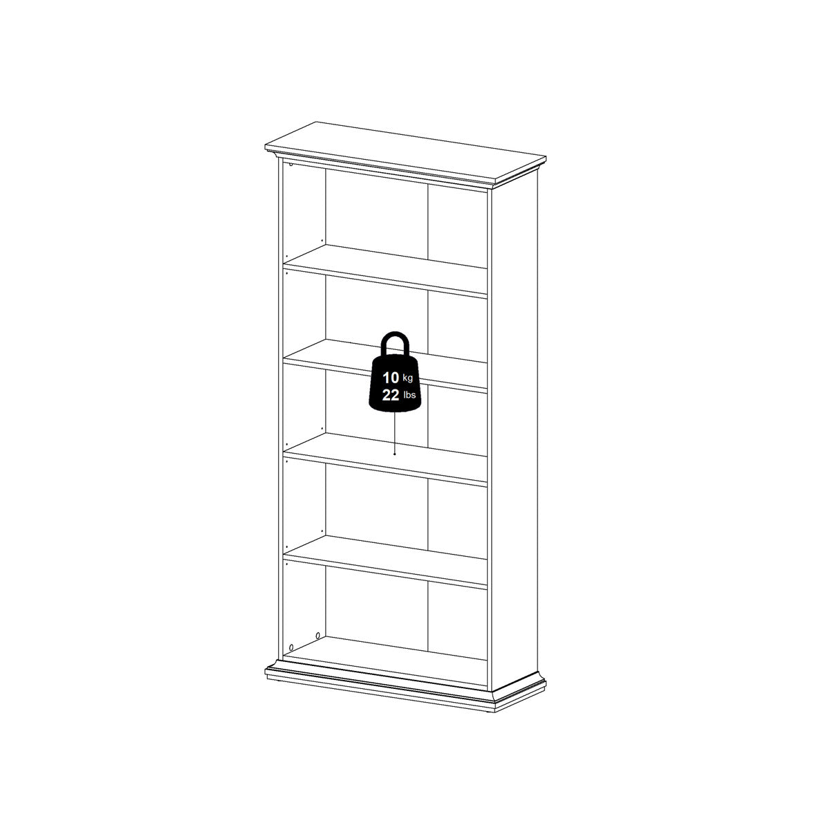 Wooden Bookcase Tall With 4 Shelves - Paris