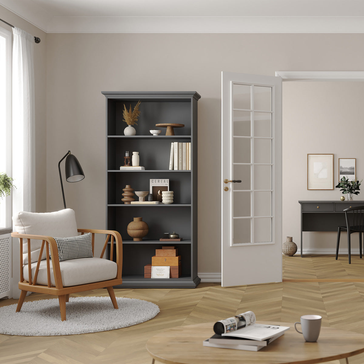 Wooden Bookcase Tall With 4 Shelves - Paris