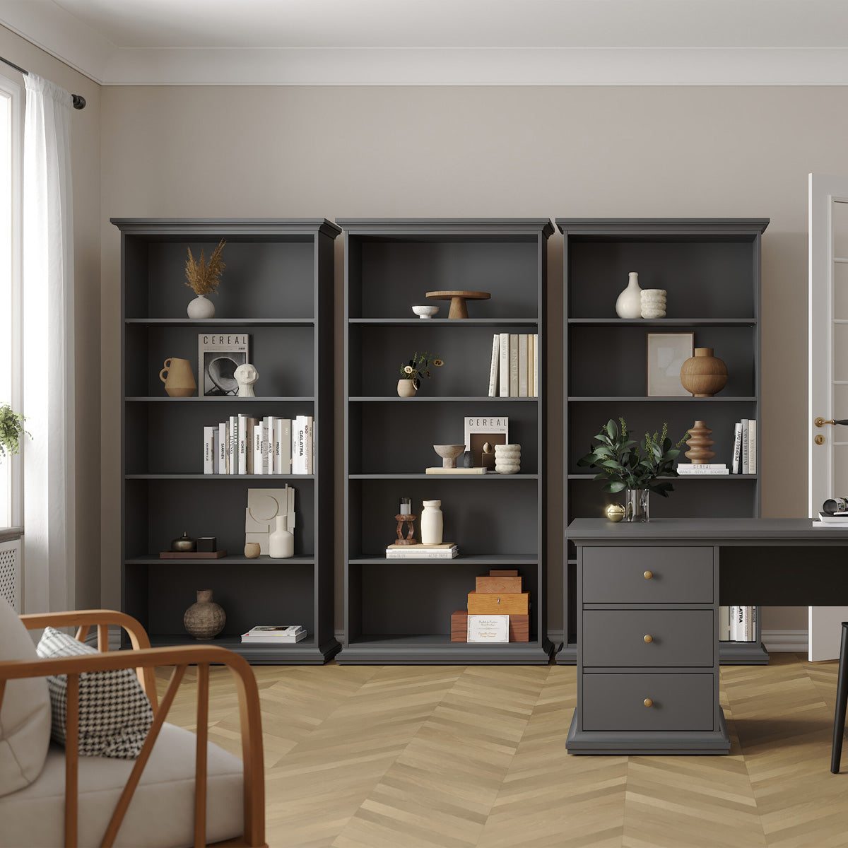 Wooden Bookcase Tall With 4 Shelves - Paris