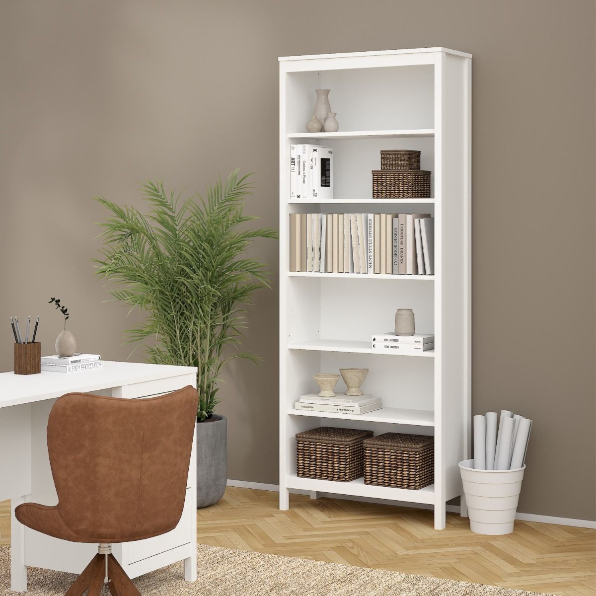 Wooden Bookcase Tall With 5 Shelves - Madrid