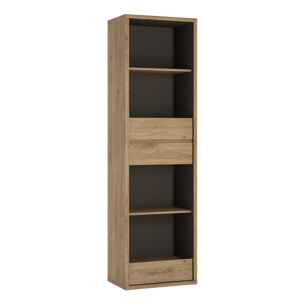 Wooden Bookcase Tall And Narrow With 3 Drawers - Shetland