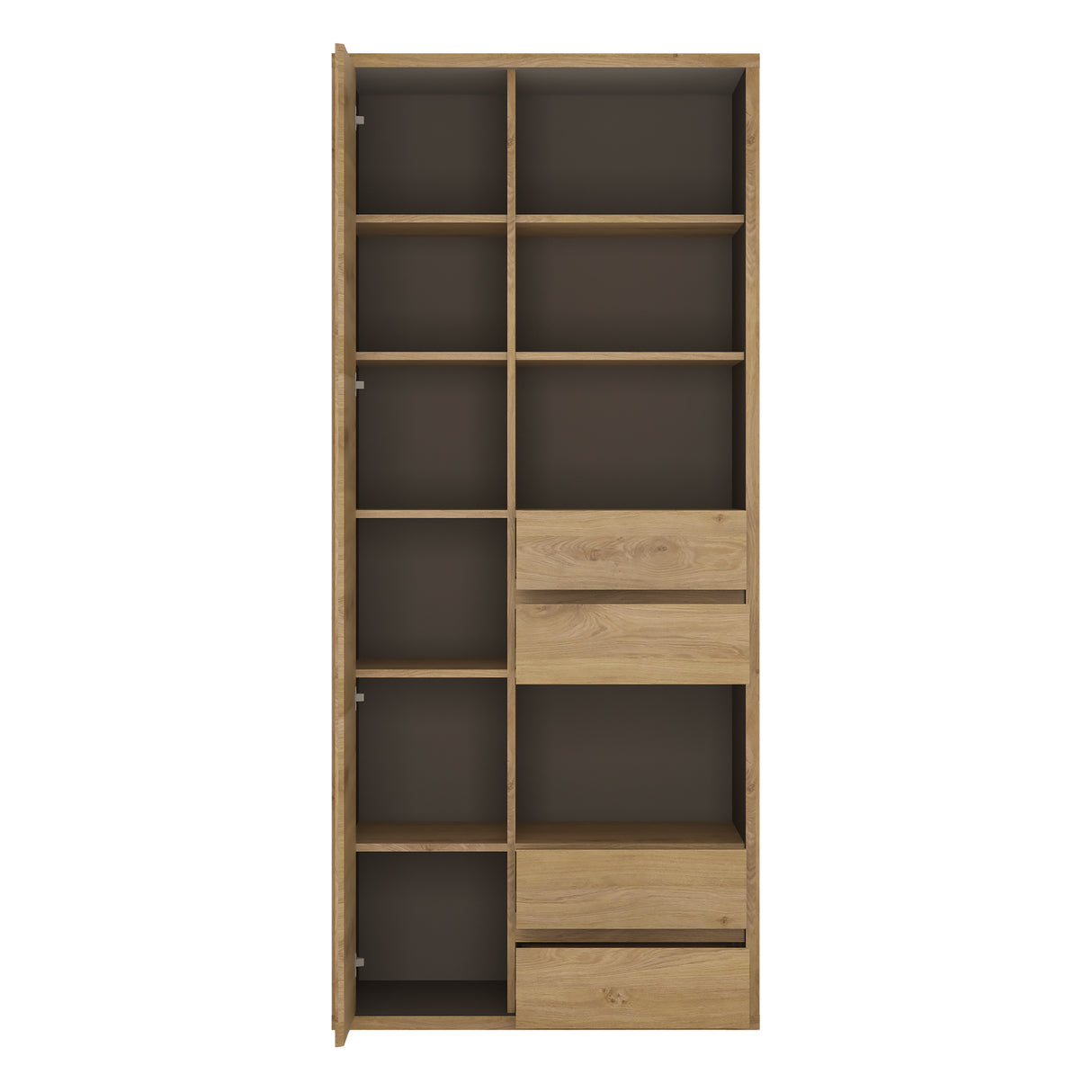 Wooden Bookcase Tall And Wide With 1 Door And 4 Drawers - Shetland
