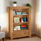 Wooden Bookcase With 1 Drawer - Tortilla