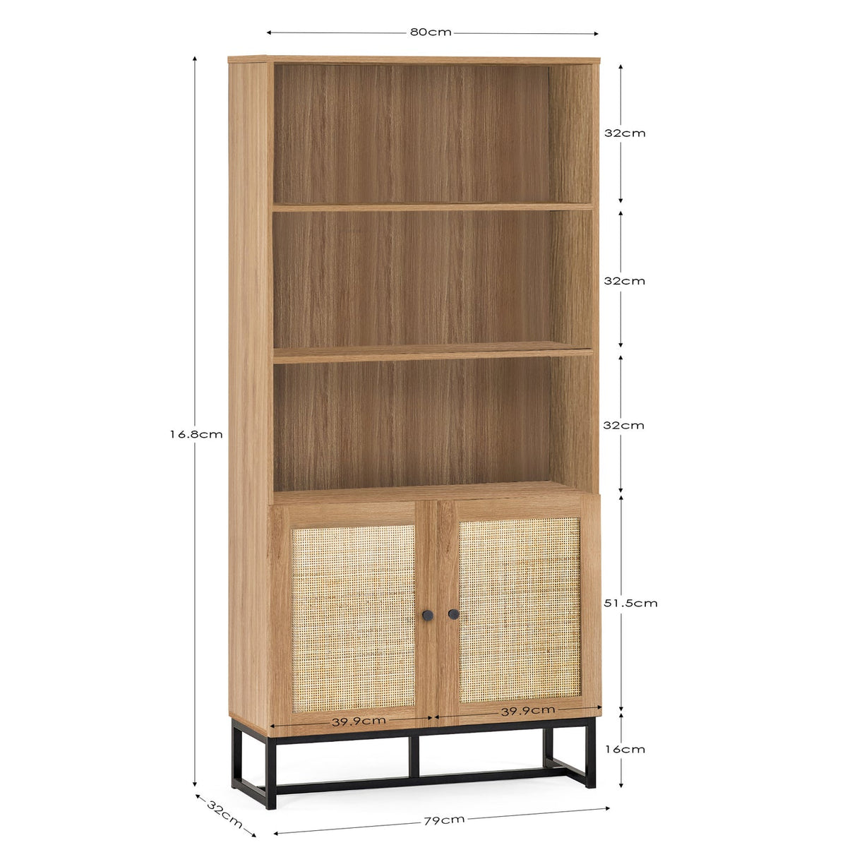 Wooden Bookcase With 2 Doors And 3 Shelves - Padstow