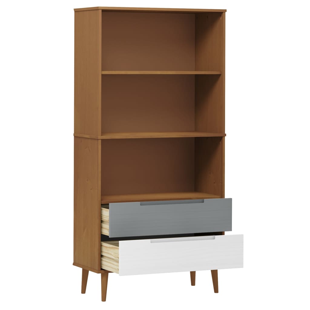 Wooden Bookcase With 2 Drawers And 3 Shelves - Molde