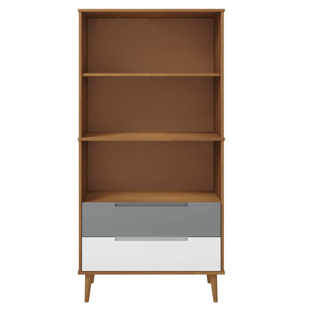 Wooden Bookcase With 2 Drawers And 3 Shelves - Molde