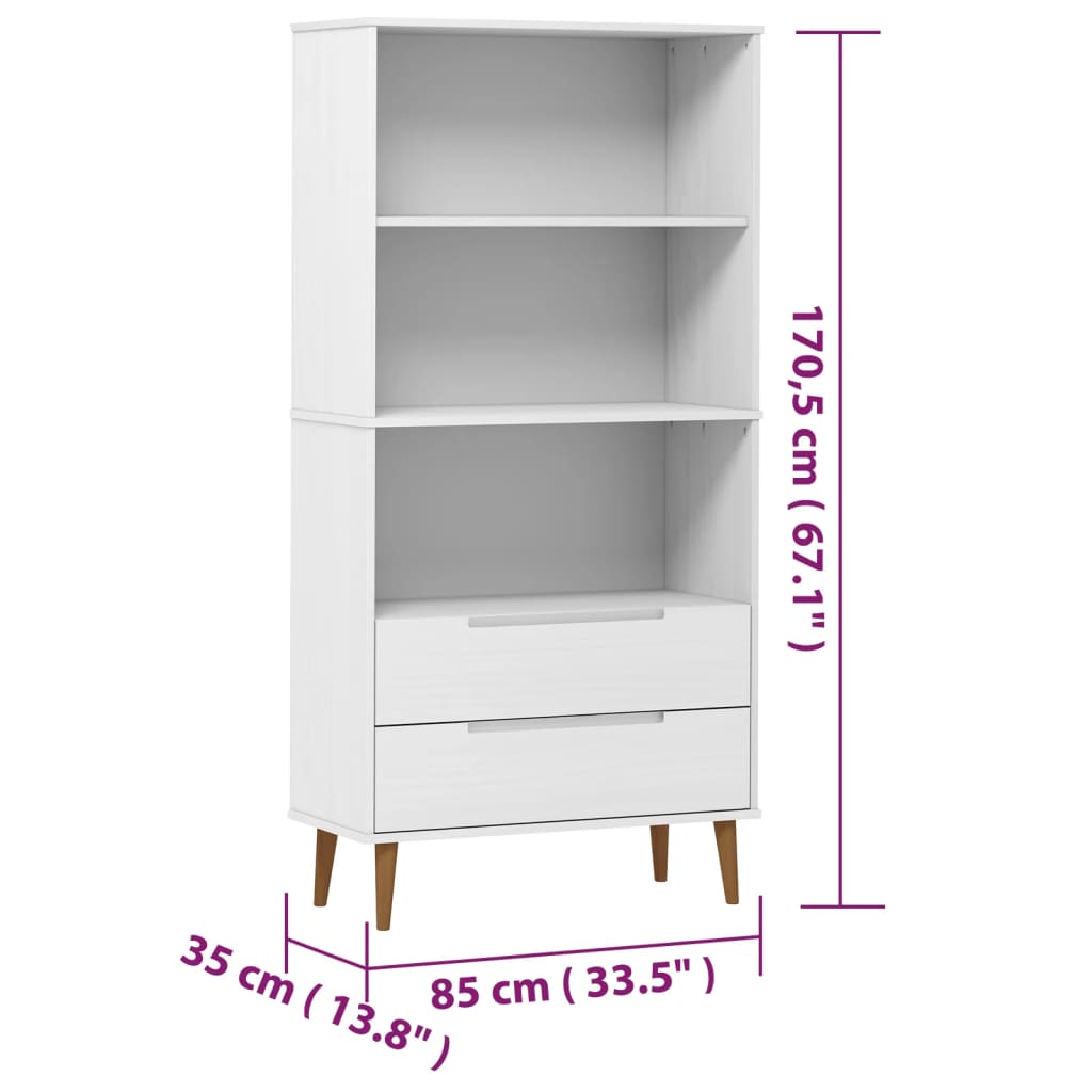 Wooden Bookcase With 2 Drawers And 3 Shelves - Molde