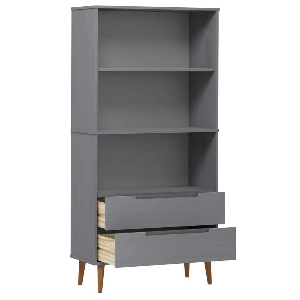 Wooden Bookcase With 2 Drawers And 3 Shelves - Molde
