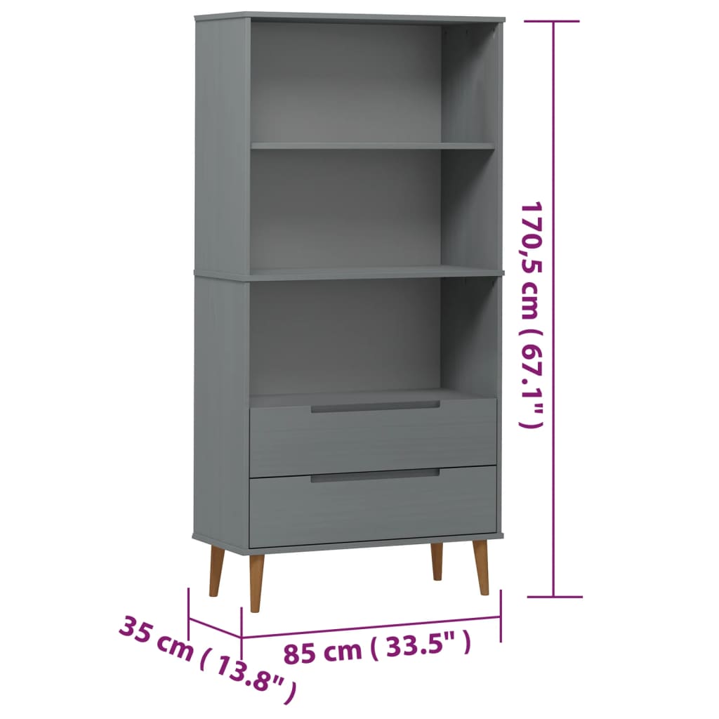 Wooden Bookcase With 2 Drawers And 3 Shelves - Molde