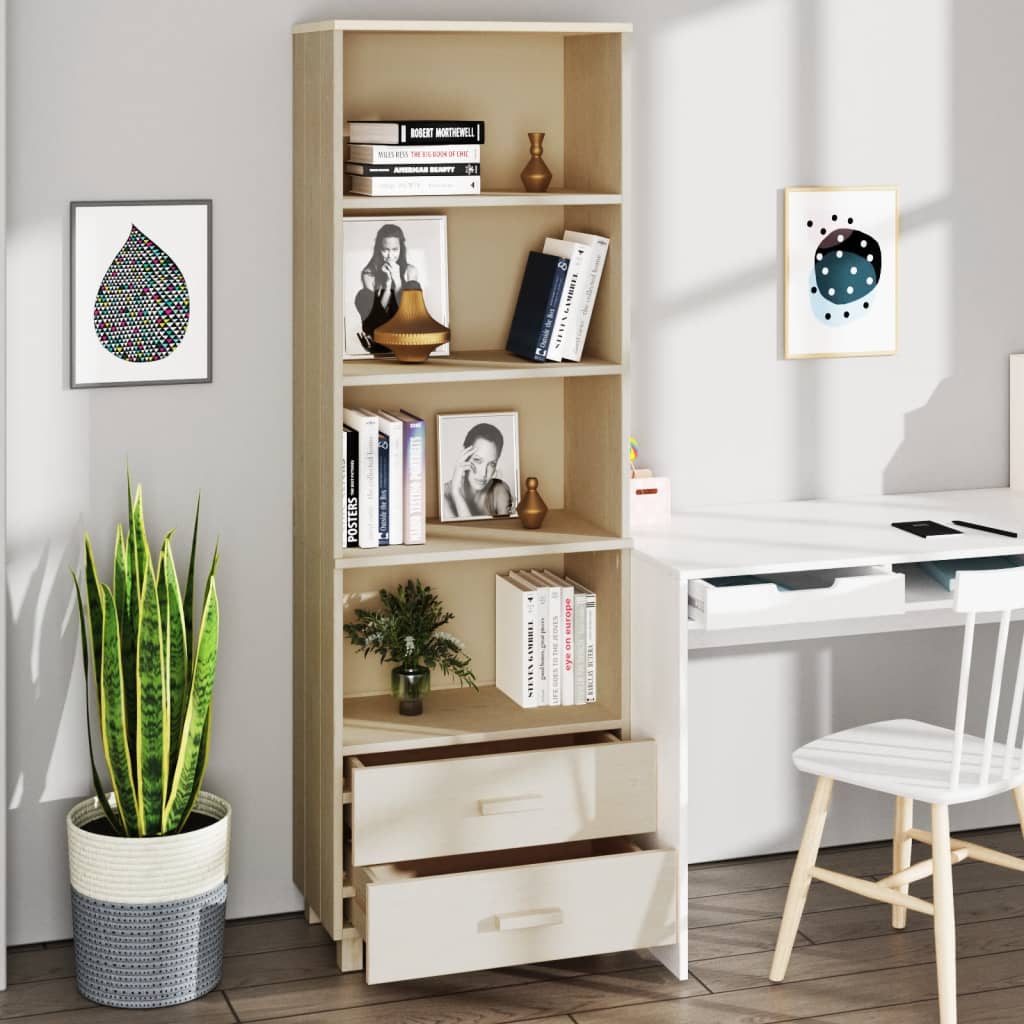 Wooden Bookcase With 2 Drawers And 4 Shelves - Hamar