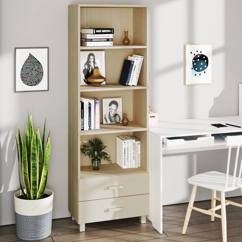 Wooden Bookcase With 2 Drawers And 4 Shelves - Hamar