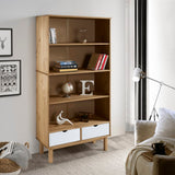 Wooden Bookcase With 2 Drawers And 4 Shelves - Otta