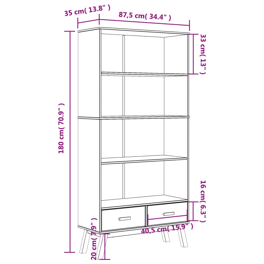 Wooden Bookcase With 2 Drawers - Olden