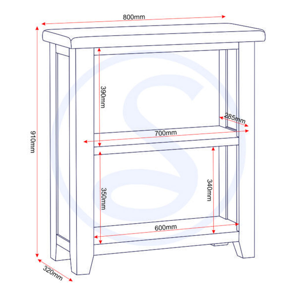 Wooden Bookcase With 2 Shelves - Windsor
