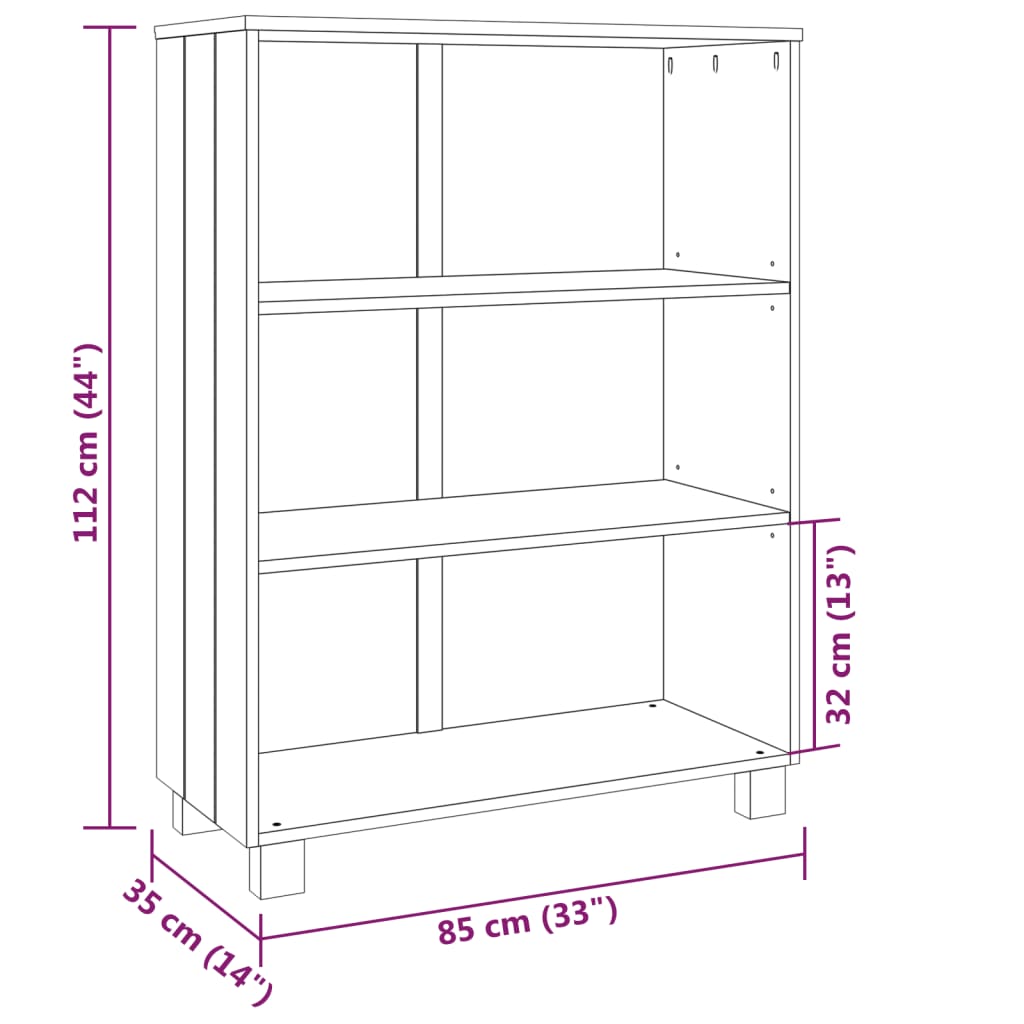 Wooden Bookcase With 3 Shelves - Hamar