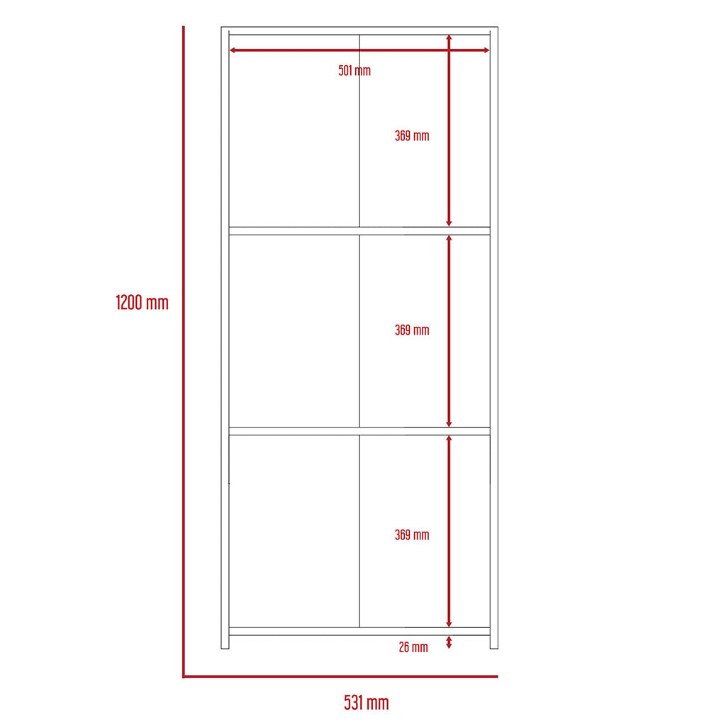 Wooden Bookcase With 3 Shelves Low - Dallas